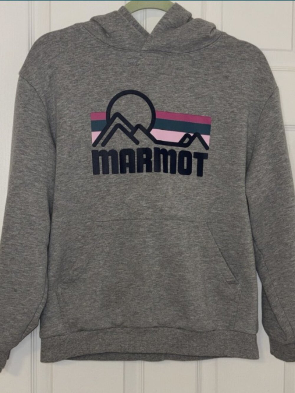 Marmot Coastal Hoodie Heather Gray Graphic Pullover Size Medium